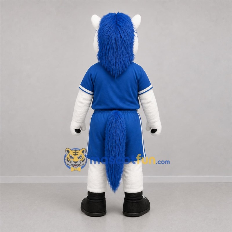 Custom White and Blue Horse Mascot Costume Adult Full Body Suit for Sports Events