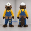 Custom Brown and Blue Construction Beaver Mascot Costume Adult Full Body Suit for Trade Shows