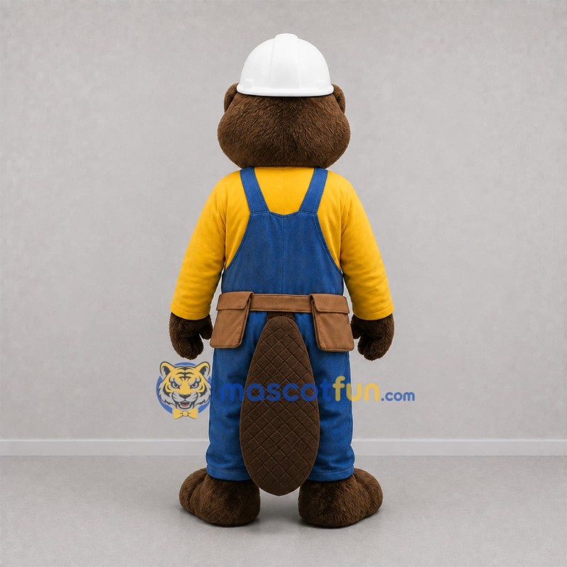 Custom Brown and Blue Construction Beaver Mascot Costume Adult Full Body Suit for Trade Shows