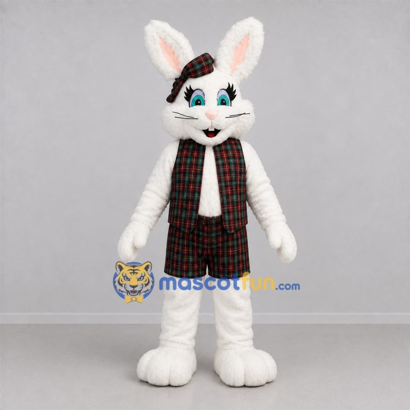Custom White and Red Bunny Mascot Costume Adult Full Body Suit for Spring Events