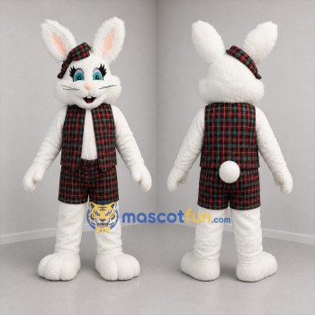 Custom White and Red Bunny Mascot Costume Adult Full Body Suit for Spring Events