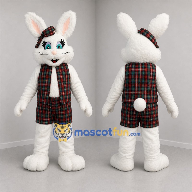 Custom White and Red Bunny Mascot Costume Adult Full Body Suit for Spring Events