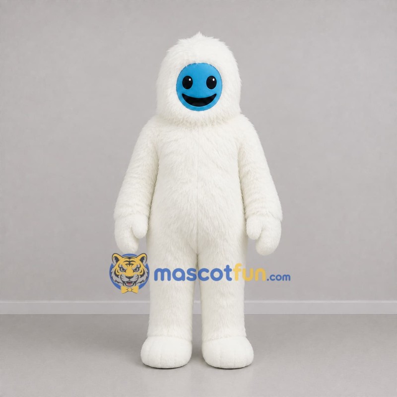 Custom White and Blue Yeti Mascot Costume Adult Full Body Suit for Winter Events