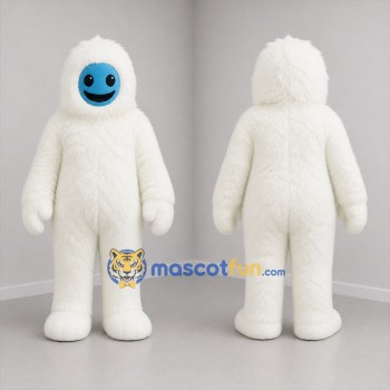 Custom White and Blue Yeti Mascot Costume Adult Full Body Suit for Winter Events
