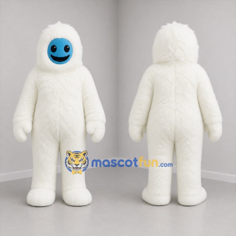 Custom White and Blue Yeti Mascot Costume Adult Full Body Suit for Winter Events