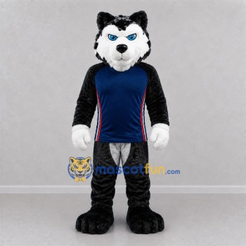 Custom Black and Blue Wolf Mascot Costume Adult Full Body Suit for Sports Events