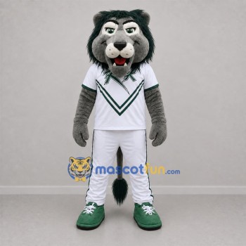Custom Gray and White Lion Mascot Costume Adult Full Body Suit for Sports Events