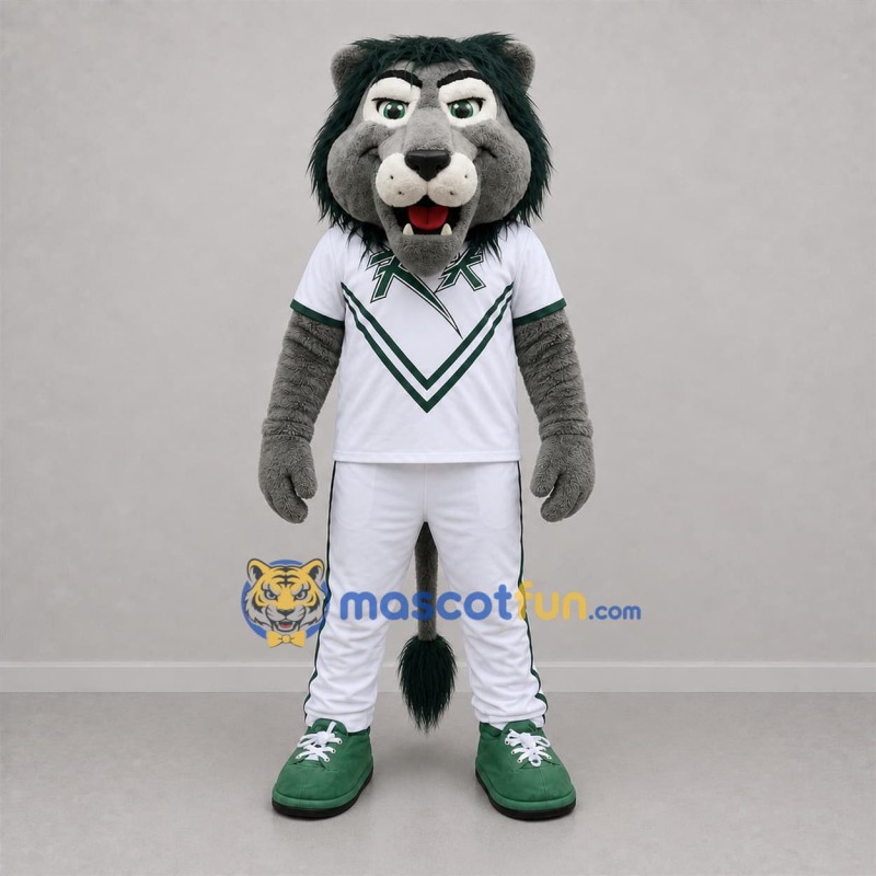 Custom Gray and White Lion Mascot Costume Adult Full Body Suit for Sports Events