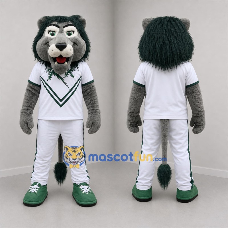 Custom Gray and White Lion Mascot Costume Adult Full Body Suit for Sports Events