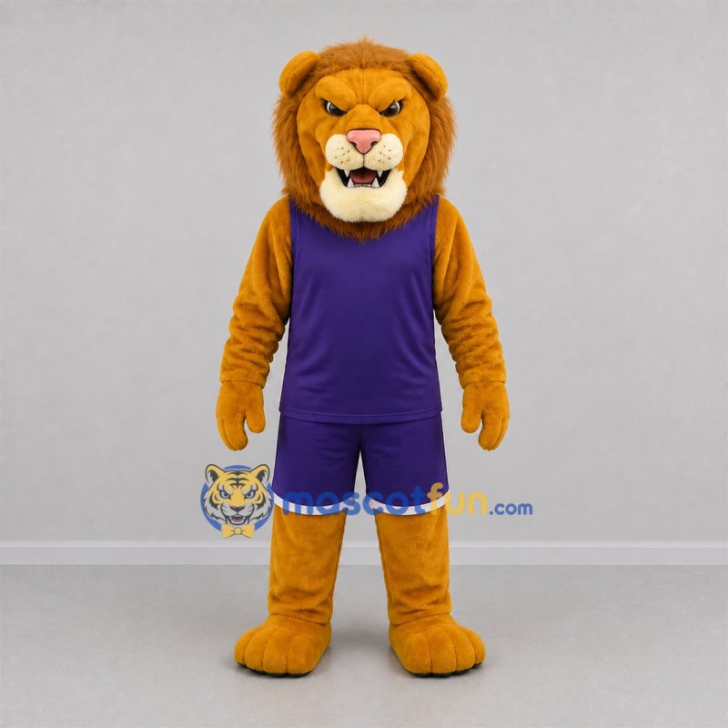 Custom Gold and Purple Lion Mascot Costume Adult Full Body Suit for Sports Events