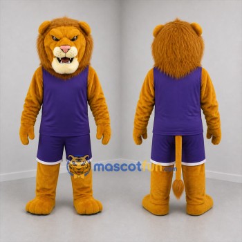 Custom Gold and Purple Lion Mascot Costume Adult Full Body Suit for Sports Events