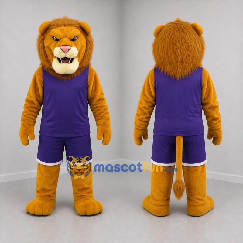 Custom Gold and Purple Lion Mascot Costume Adult Full Body Suit for Sports Events