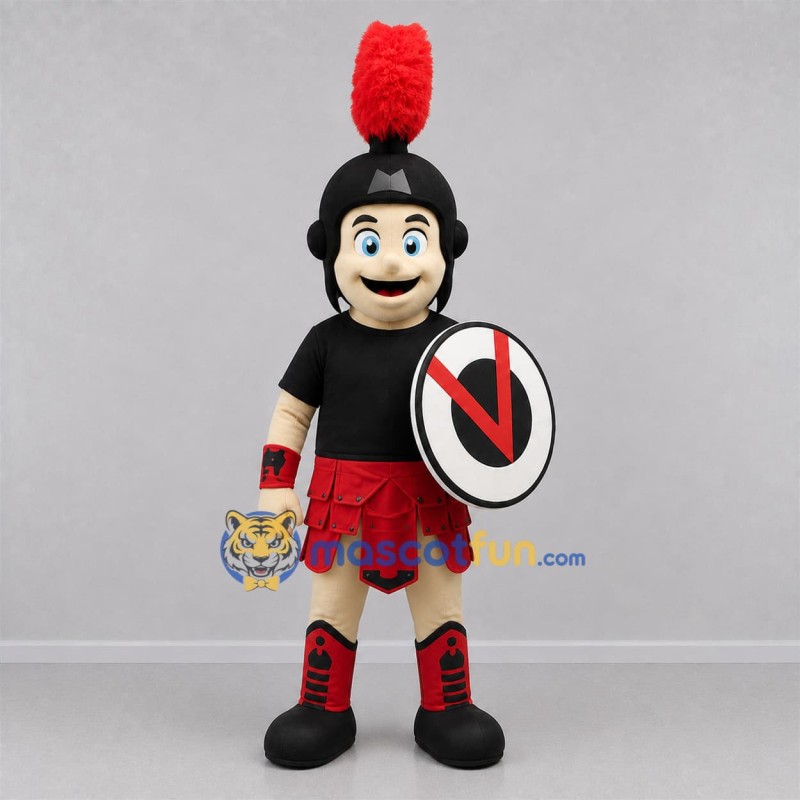 Custom Black and Red Spartan Warrior Mascot Costume Adult Full Body Suit for Sports Events