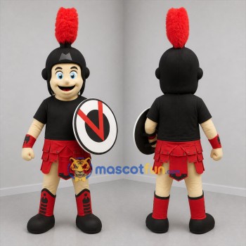 Custom Black and Red Spartan Warrior Mascot Costume Adult Full Body Suit for Sports Events