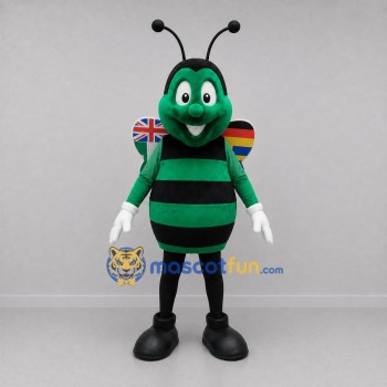 Custom Green and Black Bee Mascot Costume Adult Full Body Suit for School Events