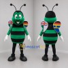 Custom Green and Black Bee Mascot Costume Adult Full Body Suit for School Events