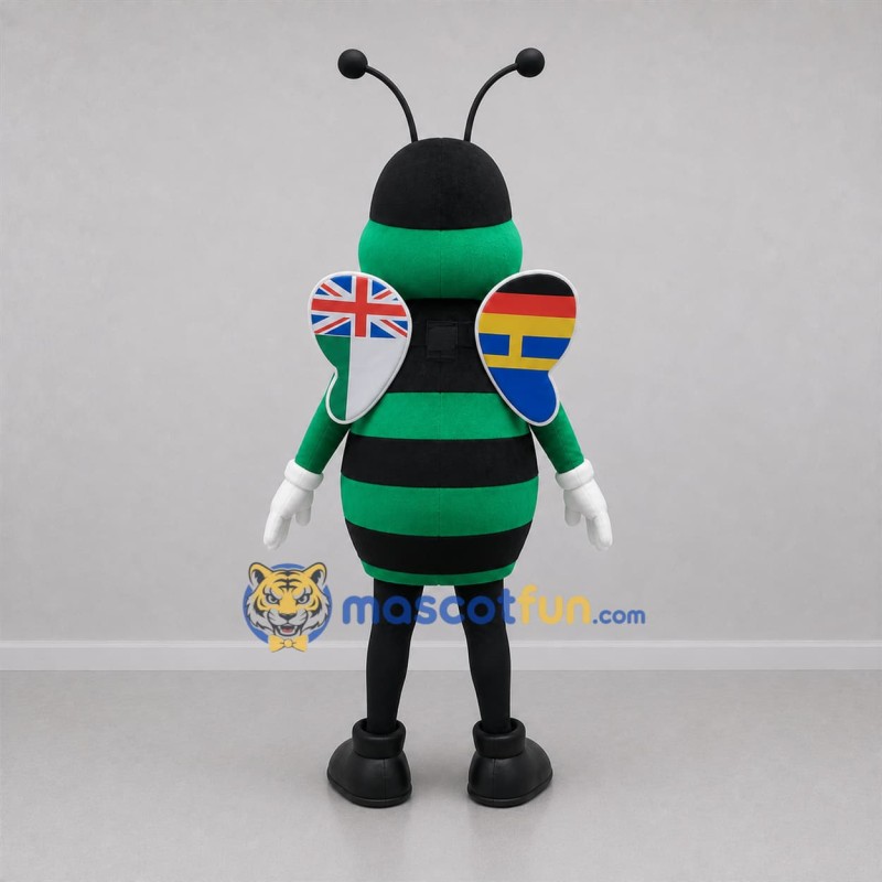 Custom Green and Black Bee Mascot Costume Adult Full Body Suit for School Events