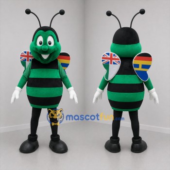 Custom Green and Black Bee Mascot Costume Adult Full Body Suit for School Events