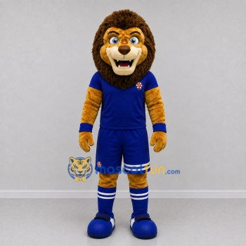 Custom Brown and Blue Lion Mascot Costume Adult Full Body Suit for Soccer Games