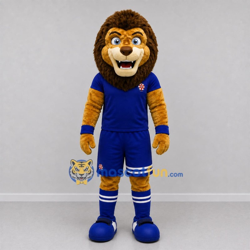 Custom Brown and Blue Lion Mascot Costume Adult Full Body Suit for Soccer Games