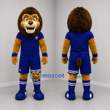 Custom Brown and Blue Lion Mascot Costume Adult Full Body Suit for Soccer Games