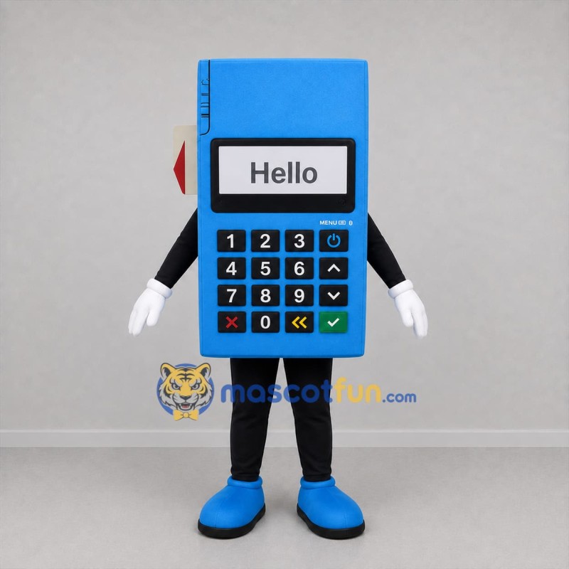 Custom Blue and Black Payment Terminal Mascot Costume Adult Full Body Suit for Trade Shows
