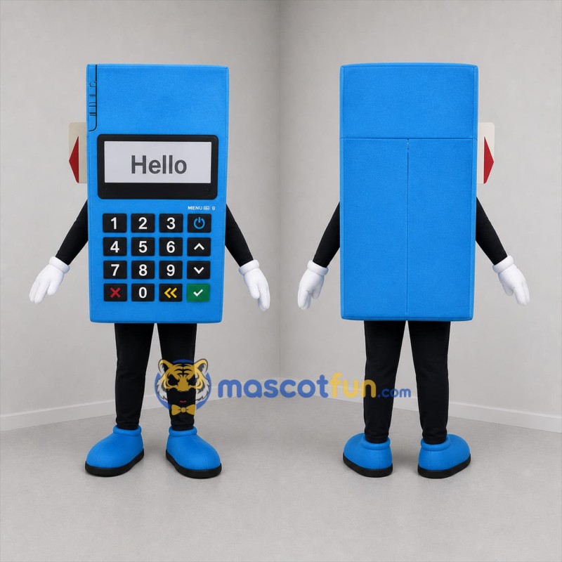 Custom Blue and Black Payment Terminal Mascot Costume Adult Full Body Suit for Trade Shows