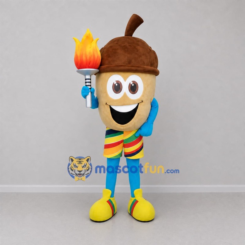 Custom Brown and Blue Acorn Mascot Costume Adult Full Body Suit for Sports Events