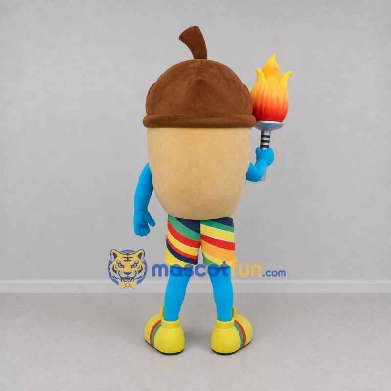 Custom Brown and Blue Acorn Mascot Costume Adult Full Body Suit for Sports Events