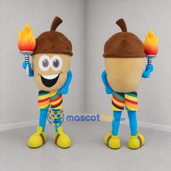 Custom Brown and Blue Acorn Mascot Costume Adult Full Body Suit for Sports Events