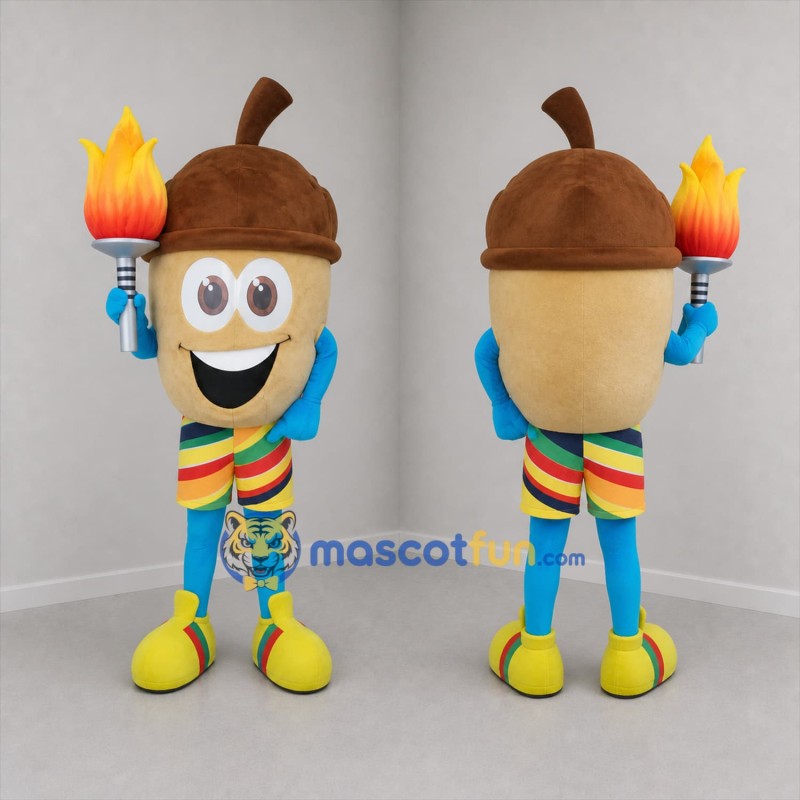 Custom Brown and Blue Acorn Mascot Costume Adult Full Body Suit for Sports Events