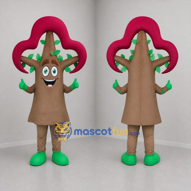 Custom Brown and Red Tree Mascot Costume Adult Full Body Suit for Nature Events