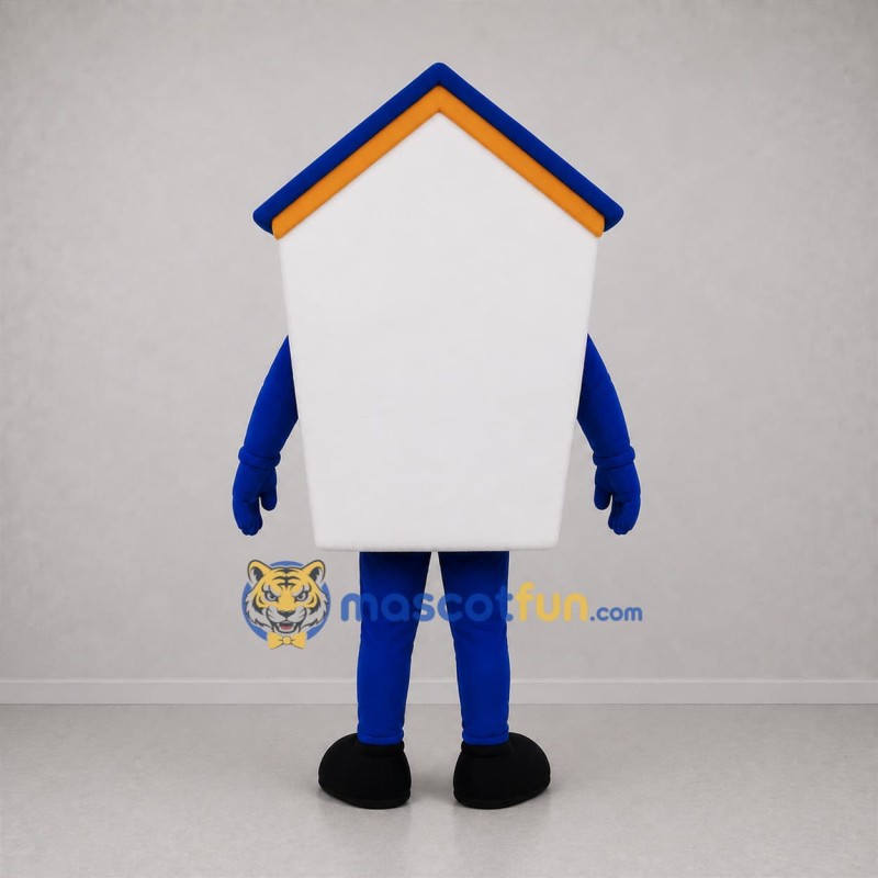 Custom White and Blue House Mascot Costume Adult Full Body Suit for Real Estate Promotions