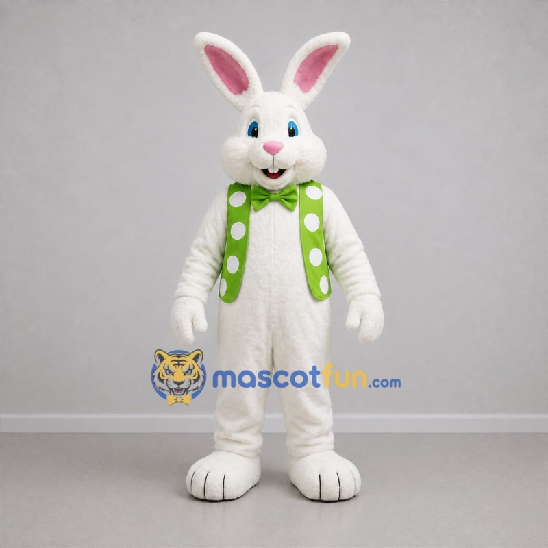 Custom White and Green Bunny Mascot Costume Adult Full Body Suit for Easter Events