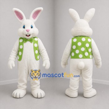 Custom White and Green Bunny Mascot Costume Adult Full Body Suit for Easter Events