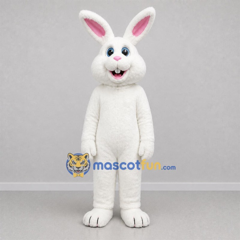 Custom White and Pink Bunny Mascot Costume Adult Full Body Suit for Spring Events