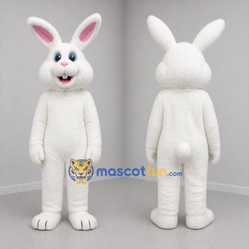 Custom White and Pink Bunny Mascot Costume Adult Full Body Suit for Spring Events