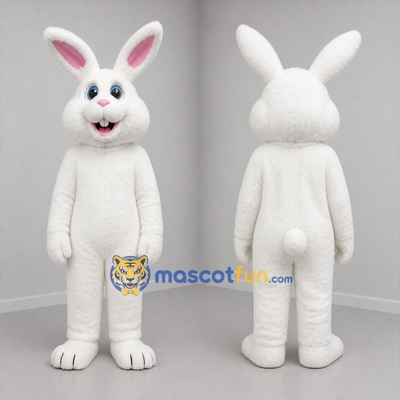 Custom White and Pink Bunny Mascot Costume Adult Full Body Suit for Spring Events