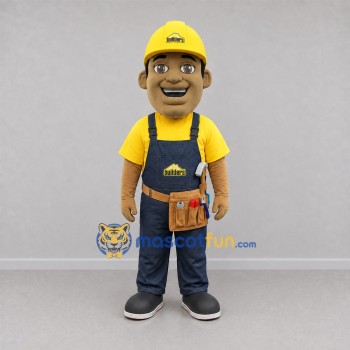Custom Yellow and Blue Construction Worker Mascot Costume Adult Full Body Suit for Trade Shows