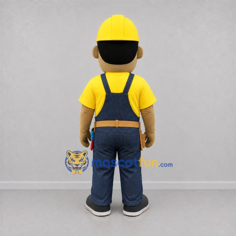 Custom Yellow and Blue Construction Worker Mascot Costume Adult Full Body Suit for Trade Shows