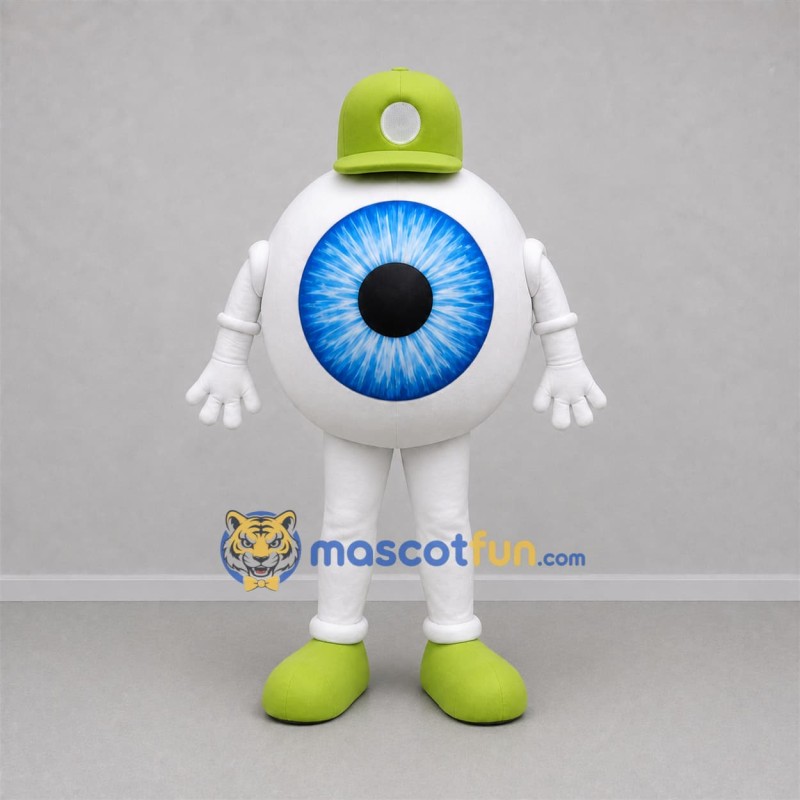 Custom White and Blue Eyeball Mascot Costume Adult Full Body Suit for Optical Store Promotions