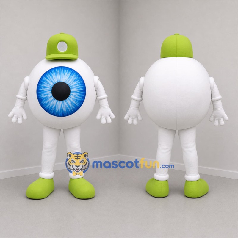 Custom White and Blue Eyeball Mascot Costume Adult Full Body Suit for Optical Store Promotions