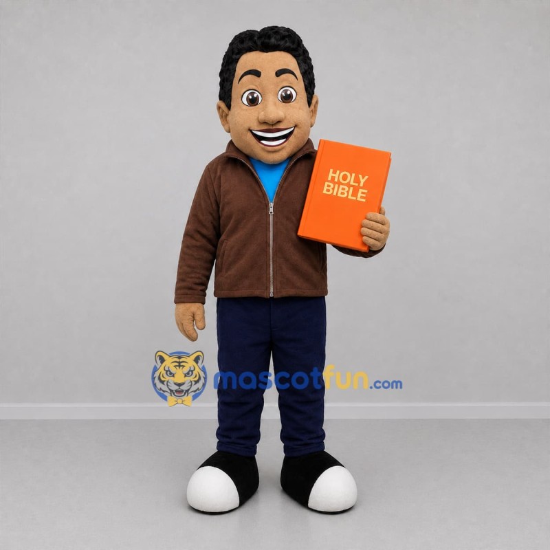Custom Brown and Blue Bible Teacher Mascot Costume Adult Full Body Suit for Church Events