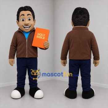 Custom Brown and Blue Bible Teacher Mascot Costume Adult Full Body Suit for Church Events