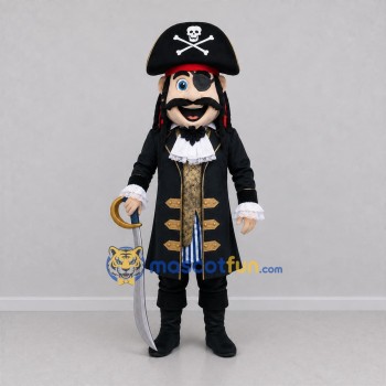 Custom Black and Gold Pirate Mascot Costume Adult Full Body Suit for Pirate Parties