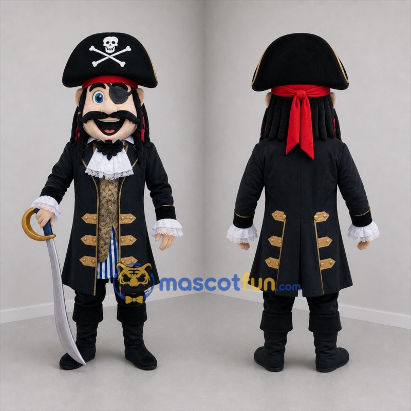 Custom Black and Gold Pirate Mascot Costume Adult Full Body Suit for Pirate Parties
