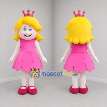 Custom Pink and Yellow Princess Mascot Costume Adult Full Body Suit for Birthday Parties