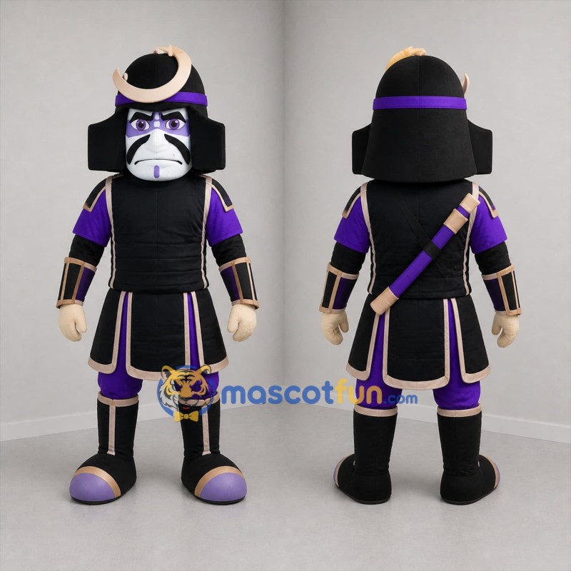 Custom Black and Purple Samurai Mascot Costume Adult Full Body Suit for Cultural Festivals