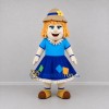 Custom Blue and Tan Scarecrow Girl Mascot Costume Adult Full Body Suit for Harvest Festivals