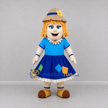 Custom Blue and Tan Scarecrow Girl Mascot Costume Adult Full Body Suit for Harvest Festivals